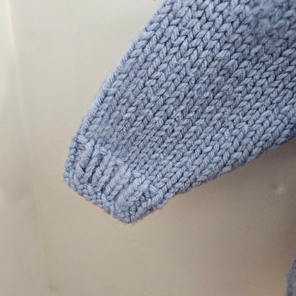 Handmade Knit Baby Hooded Sweater Cardigan Blue - Picture 6 of 12